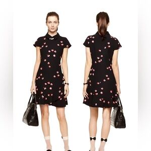 Kate Spade Poppies Short Sleeve Ruffle Hem Dress Navy Pink Large L